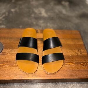 REEF Black Leather Slide Sandals